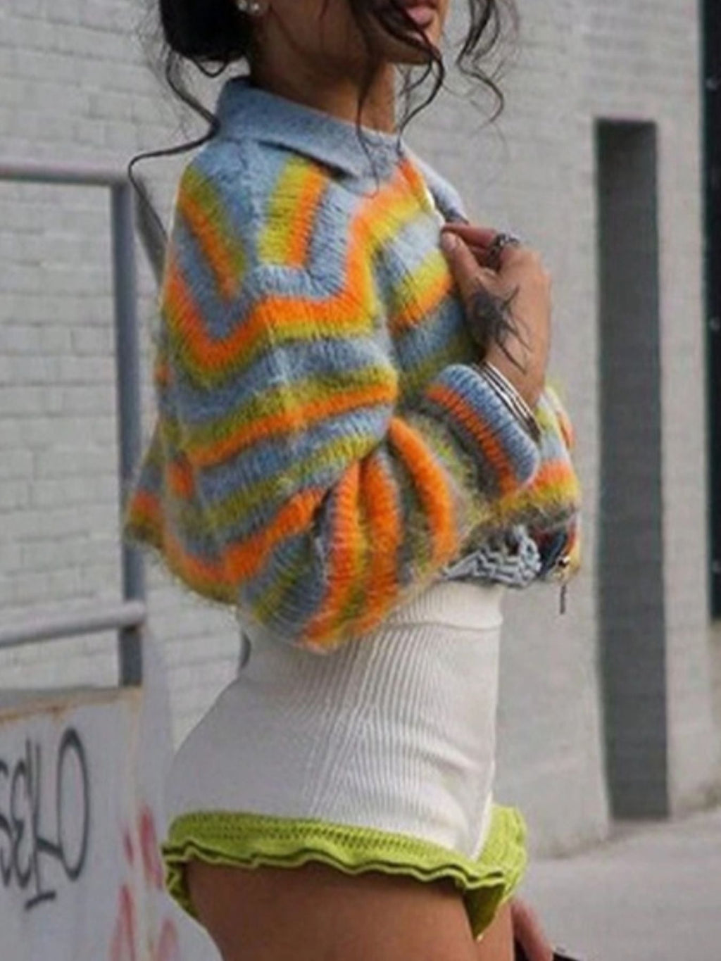 Striped Zip Up Cropped Cardigan