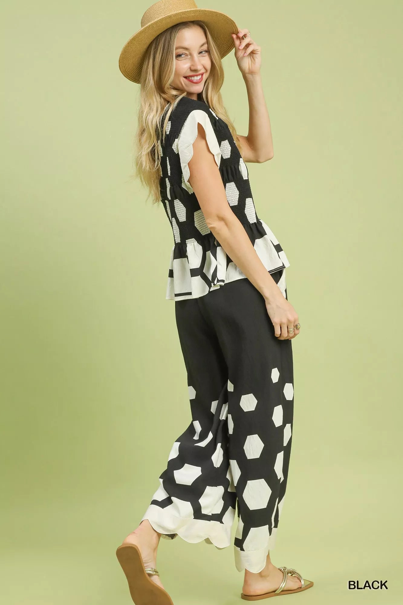 Umgee Hexagon Print Peplum Top