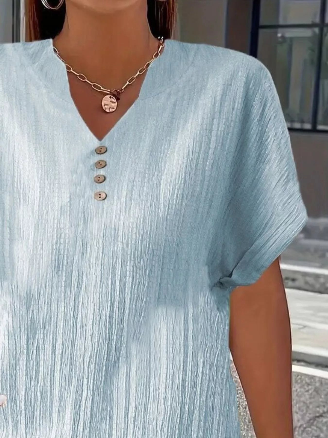 Plus Size Notched Short Sleeve Textured Top