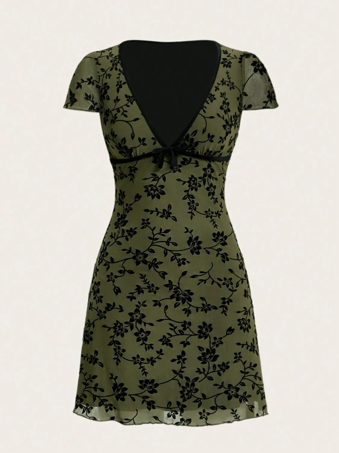 Printed V-Neck Short Sleeve Mini Dress