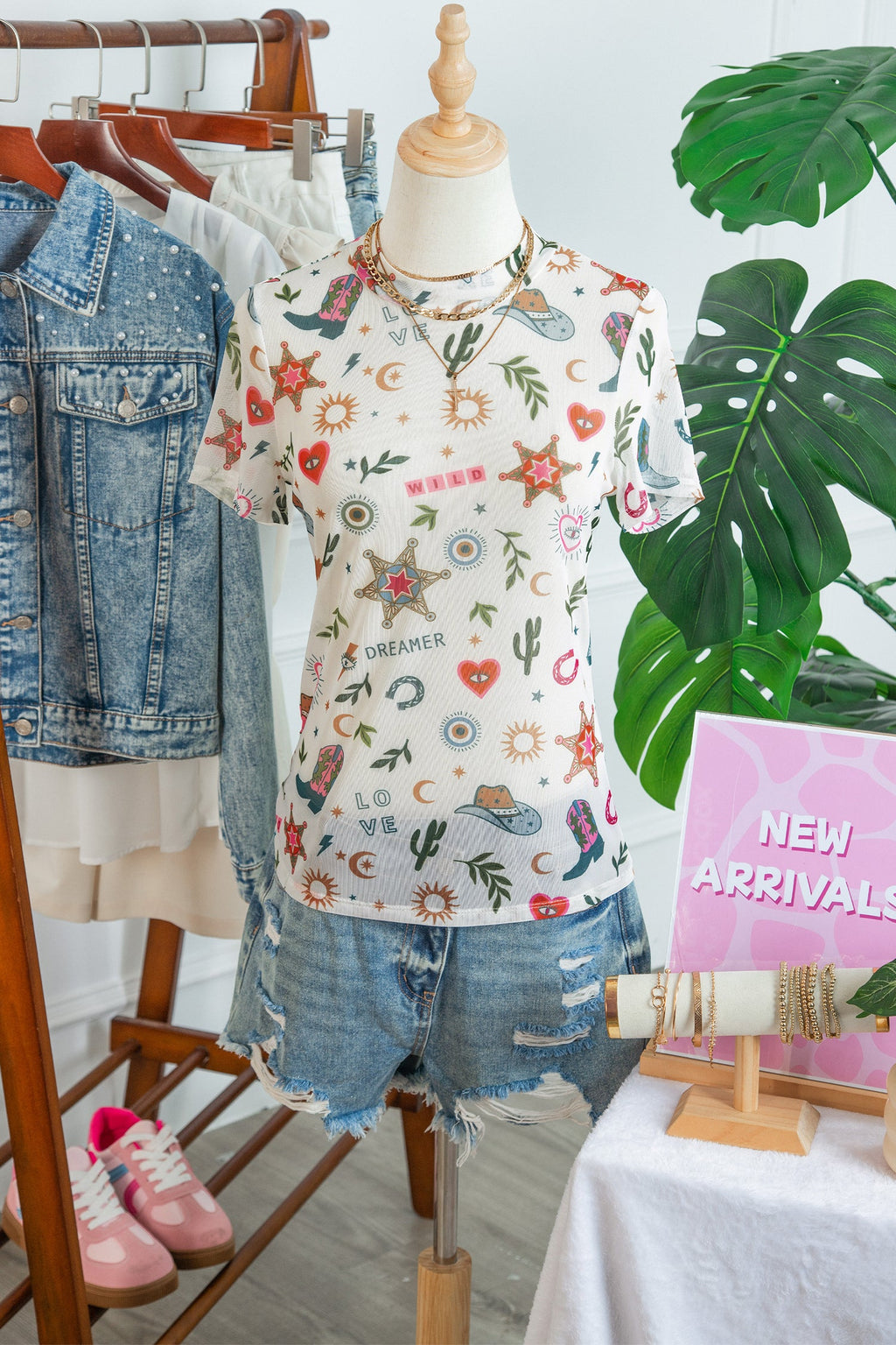 Western LOVE WILD DREAMER Sheer Mesh Graphic Top