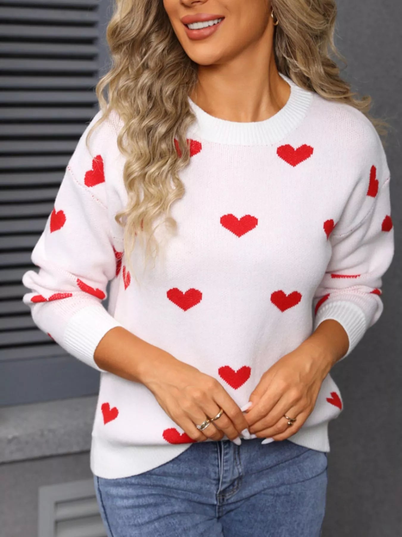 Valentine's Day Heart Pattern Dropped Shoulder Sweater