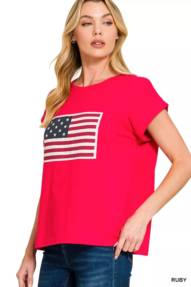 Zenana Full Size US Flag Round Neck Short Sleeve T-Shirt Plus Size
