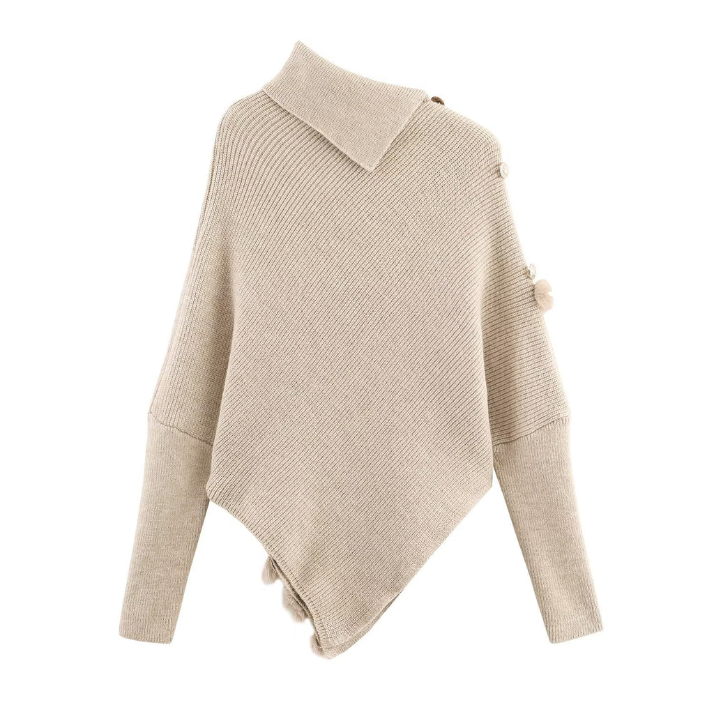 Irregular Asymmetric Turtleneck Long Sleeved Sweater Women Winter Furry Stitching Loose Sweater Top