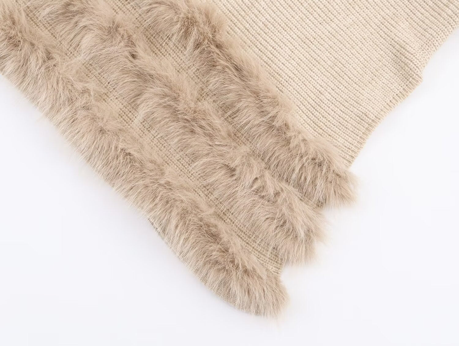 Irregular Asymmetric Turtleneck Long Sleeved Sweater Women Winter Furry Stitching Loose Sweater Top