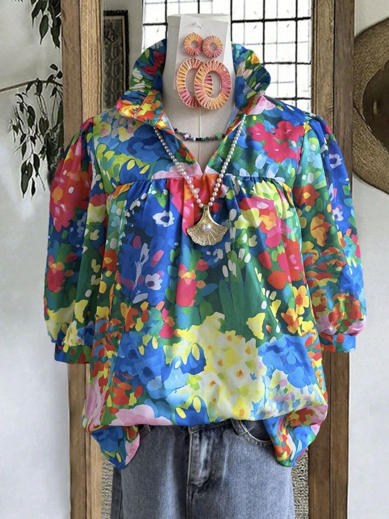 Floral Print Half Sleeve Blouse