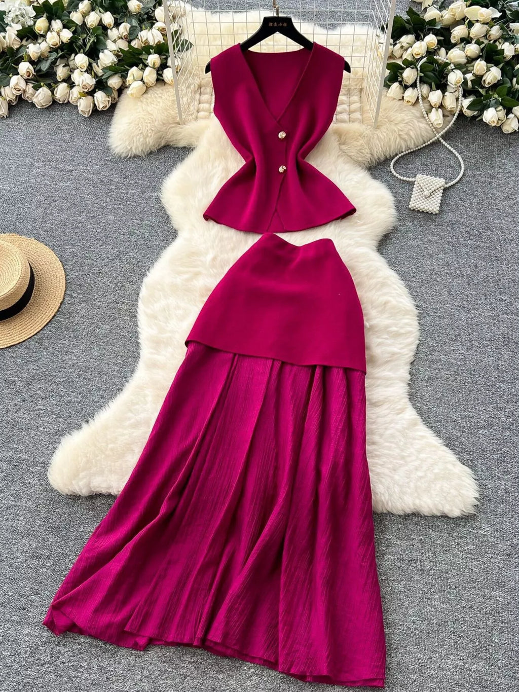 Button Up Sleeveless Top and Skirt Set