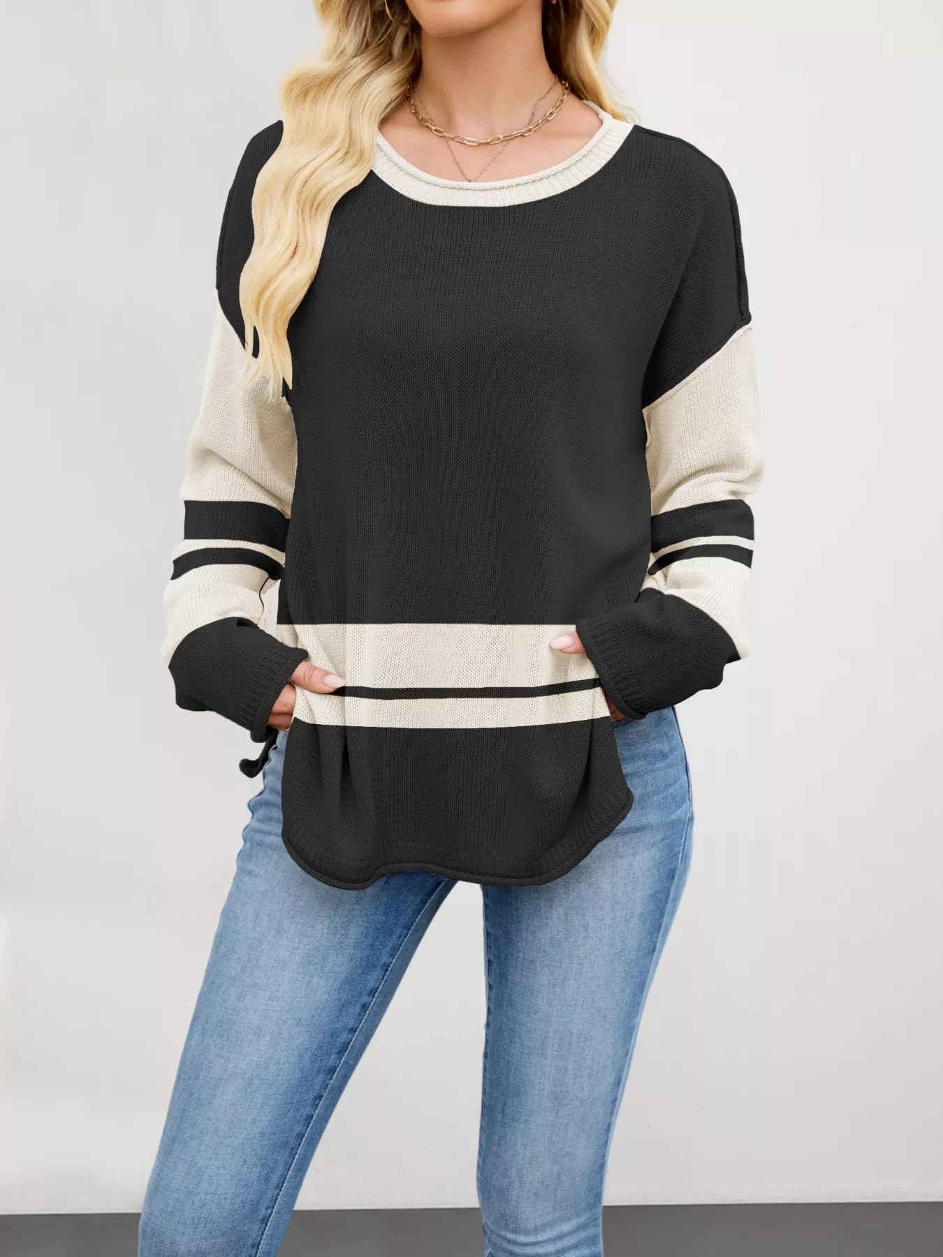 Color Block Side Slit Sweater