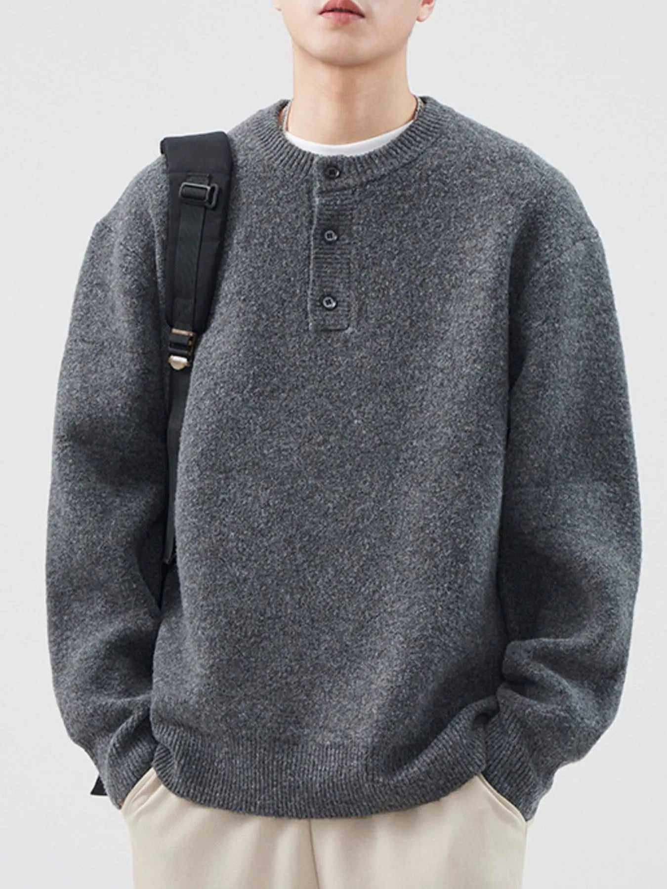 Men's Plus Size Button Detail Ribbed Hem Sweater