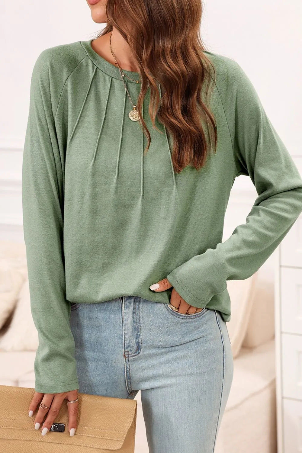 Texture Round Neck Long Sleeve T-Shirt