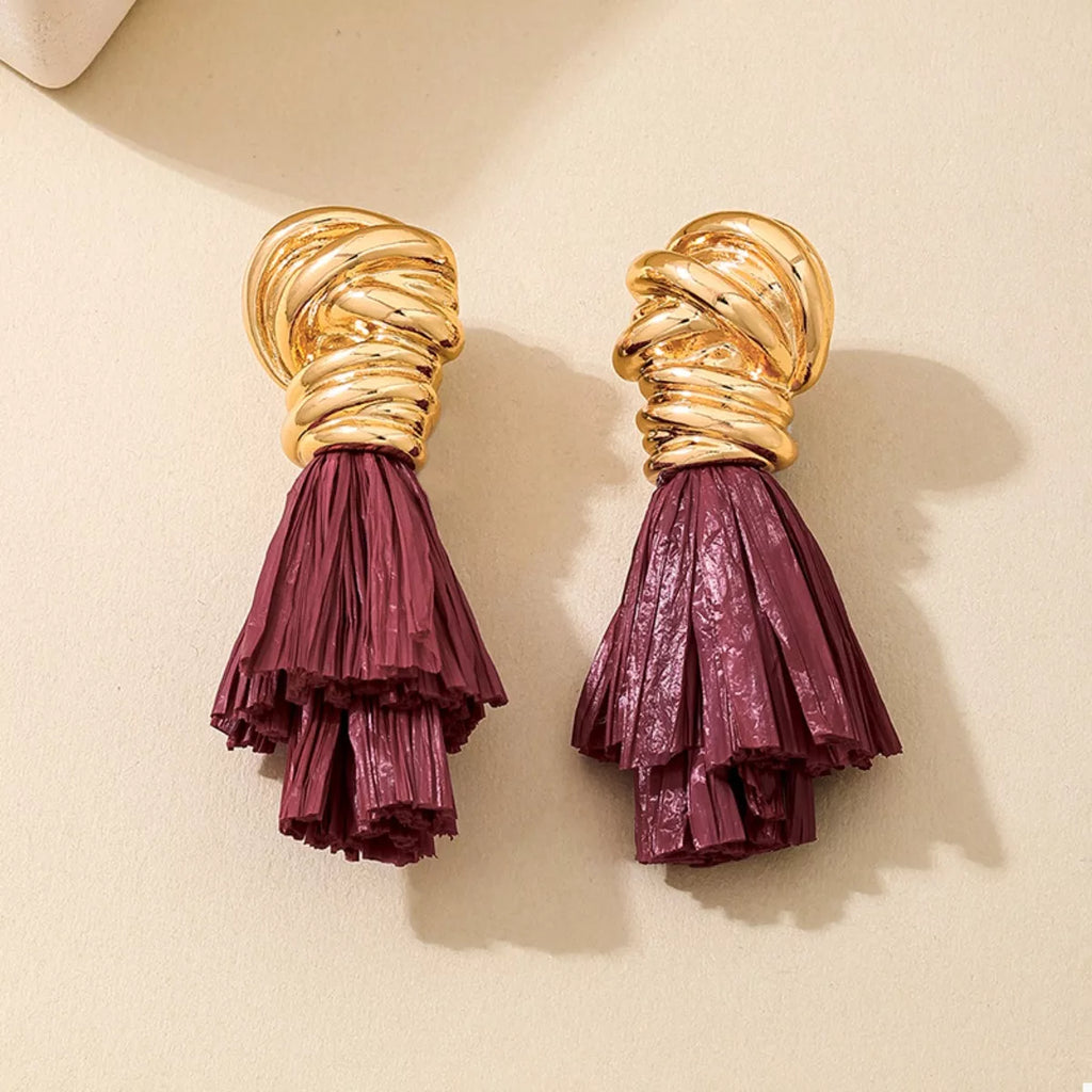 Golden Wire Wrapped Tassel Drop Earrings