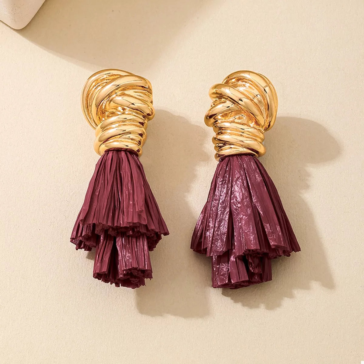 Golden Wire Wrapped Tassel Drop Earrings