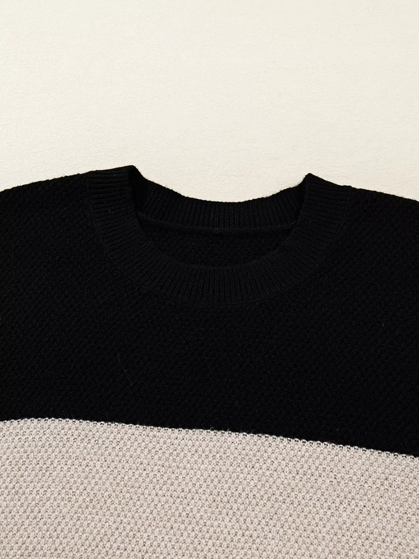 Color Block Knit Striped Sleeve Detail Casual Sweater