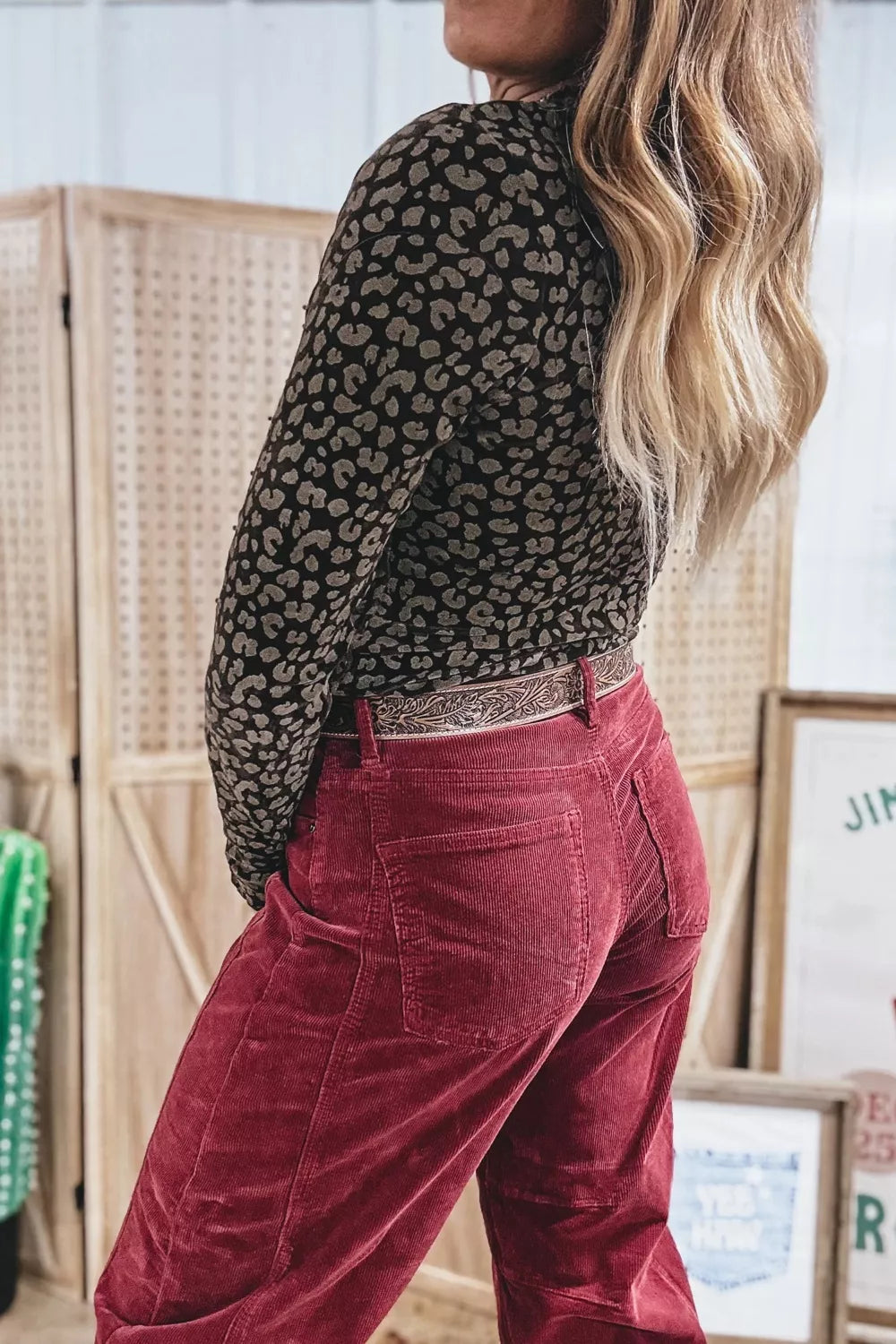 Leopard Print Long Sleeve Sheath Pullover Western Style Top