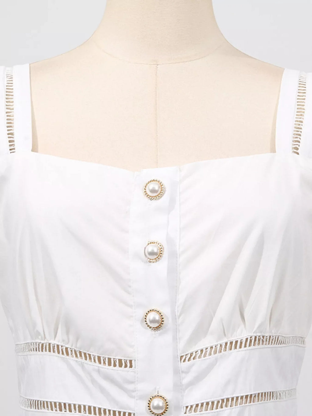 Sleeveless Eyelet Embroidered Button-Down Midi Dress