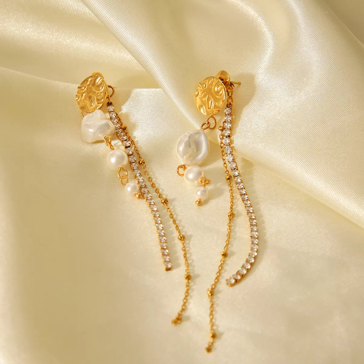 18K Gold-Plated Zircon Pearl Chain Earrings
