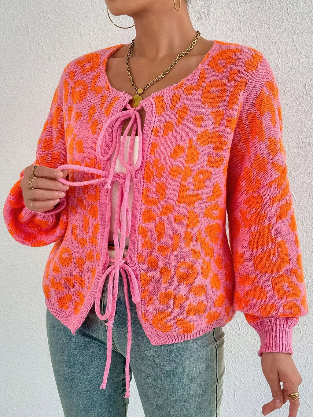 Leopard Tie Front Cardigan