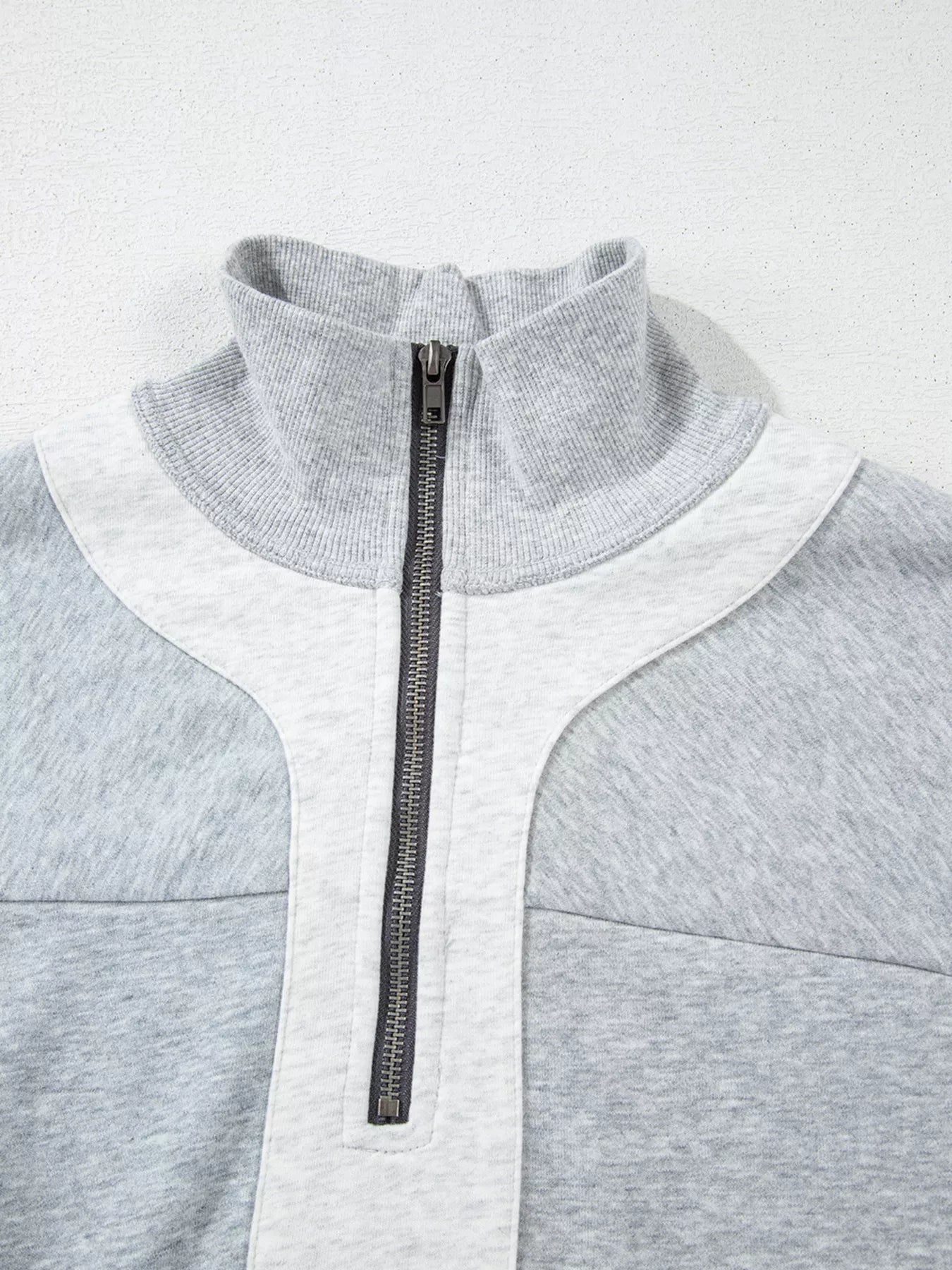Half Zipper Collared Drop Shoulder Side Slits Sweatshirt
