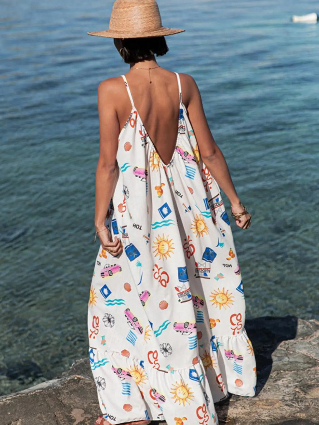 Printed V-neck Summer Maxi Dress