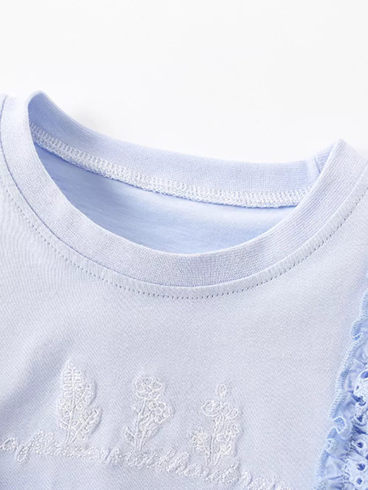 Children's Ruffled Eyelet Round Neck T-Shirt