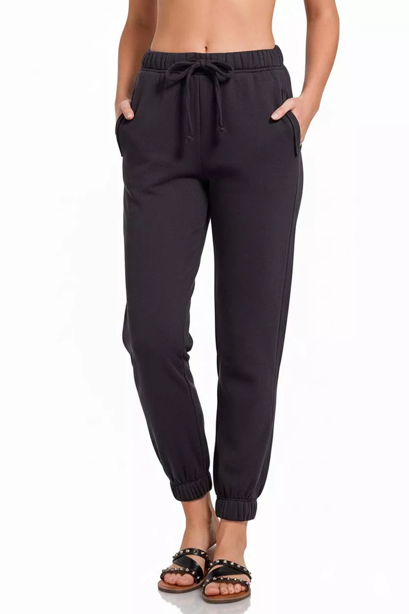 Zenana Fleece Drawstring Joggers With Pocket