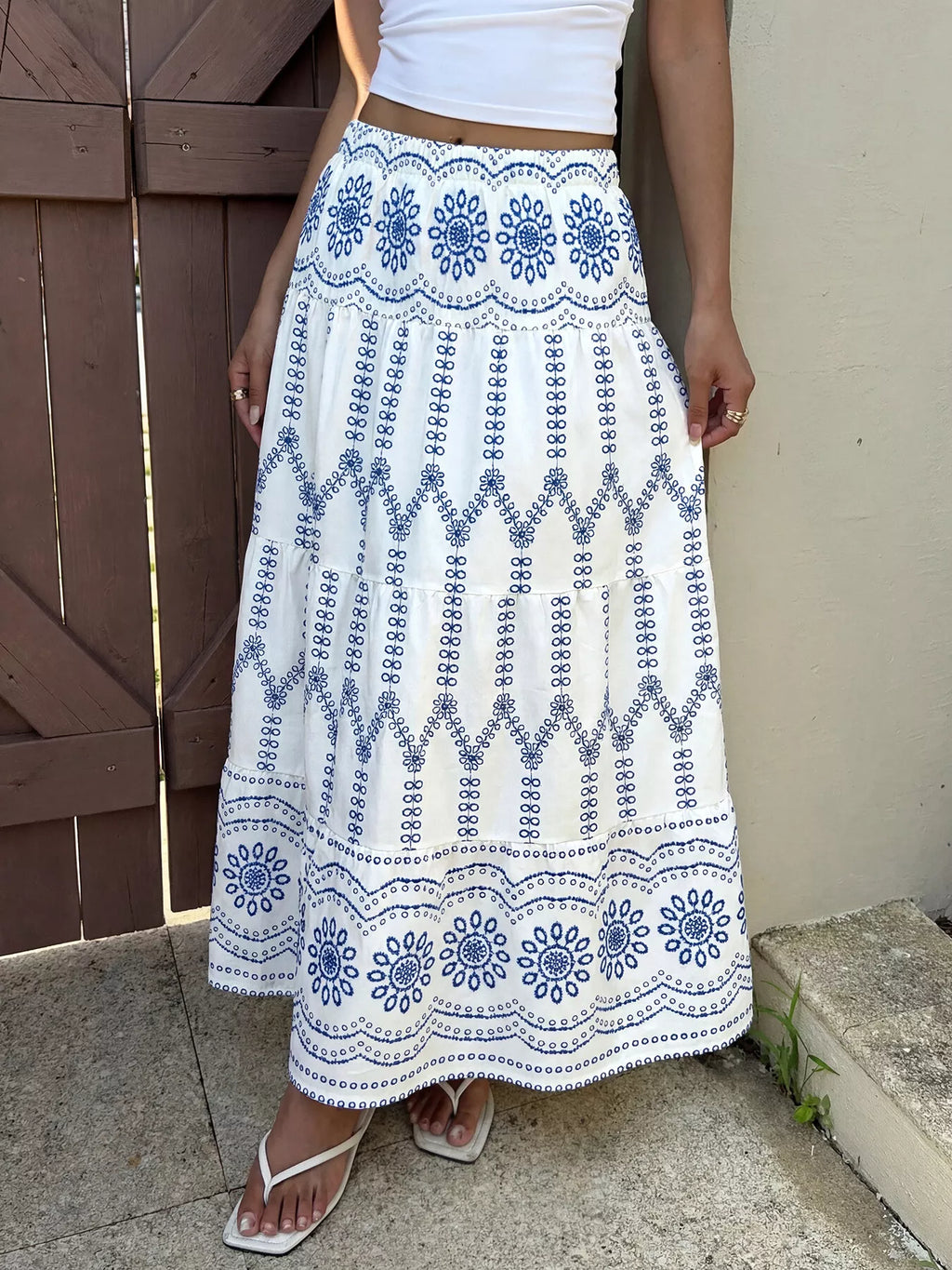 Printed Tiered Maxi Skirt