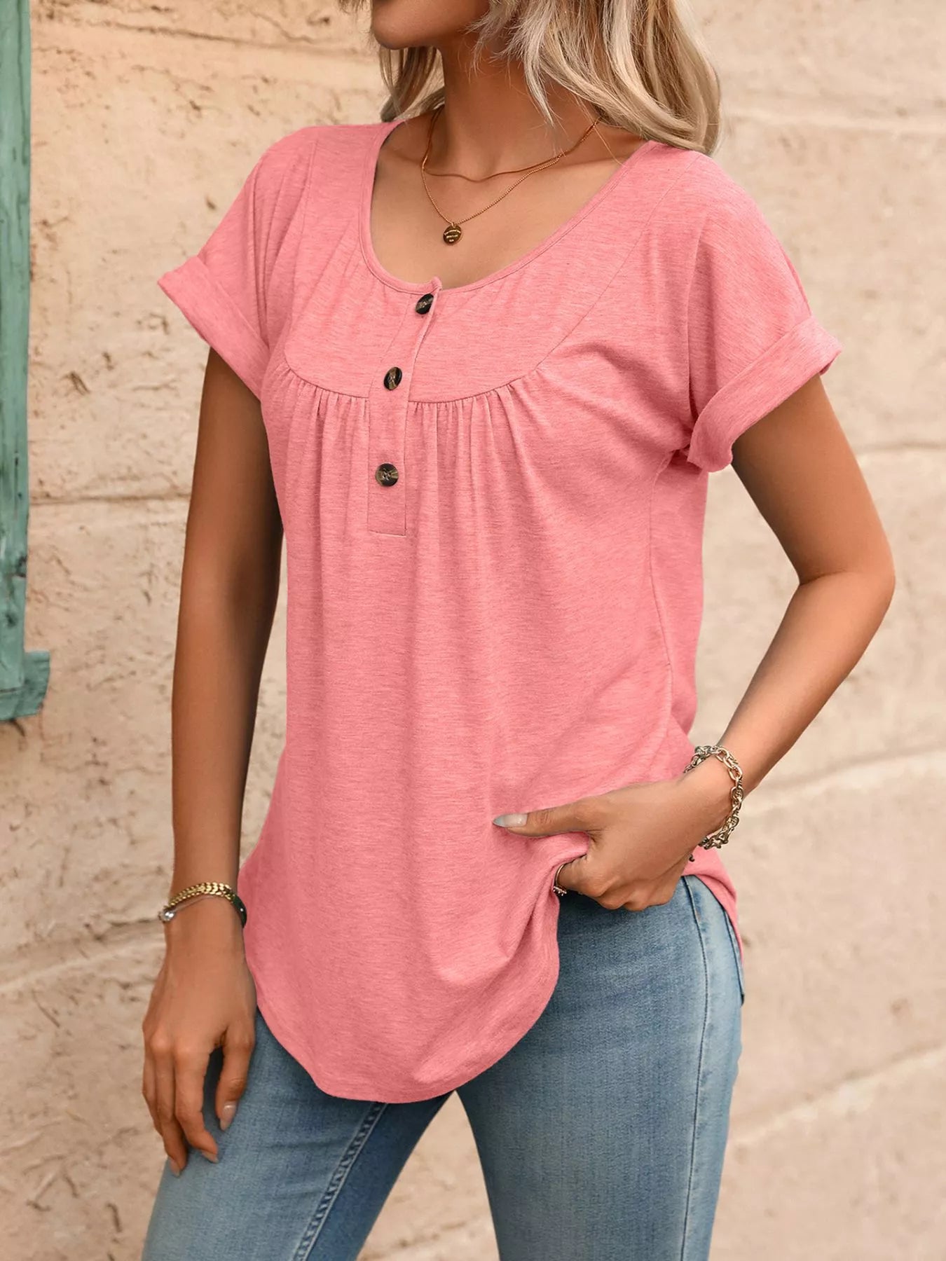 Casual Button Detail Henley T-Shirt