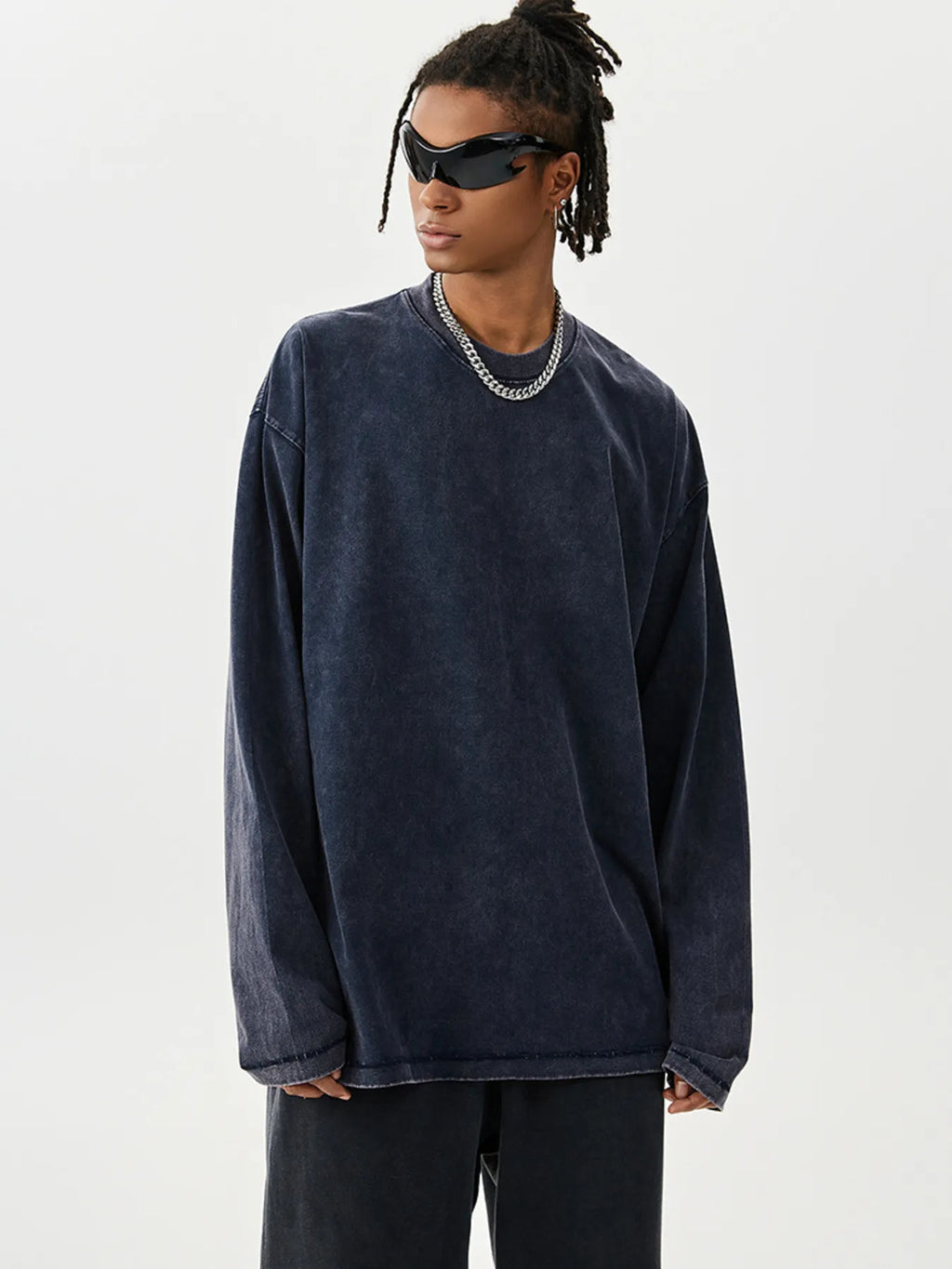 Men's Washed Round Neck Long Sleeve T-Shirt