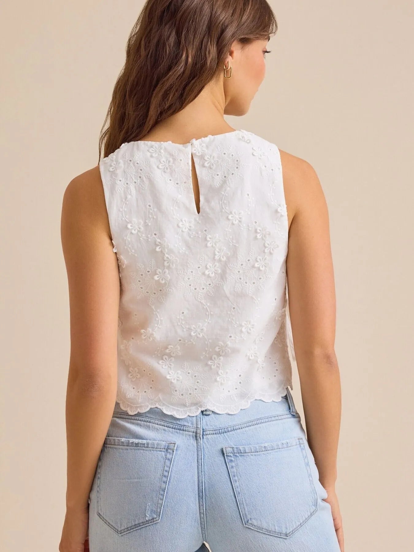 Eyelet Embroidered Scalloped Hem Tank Top