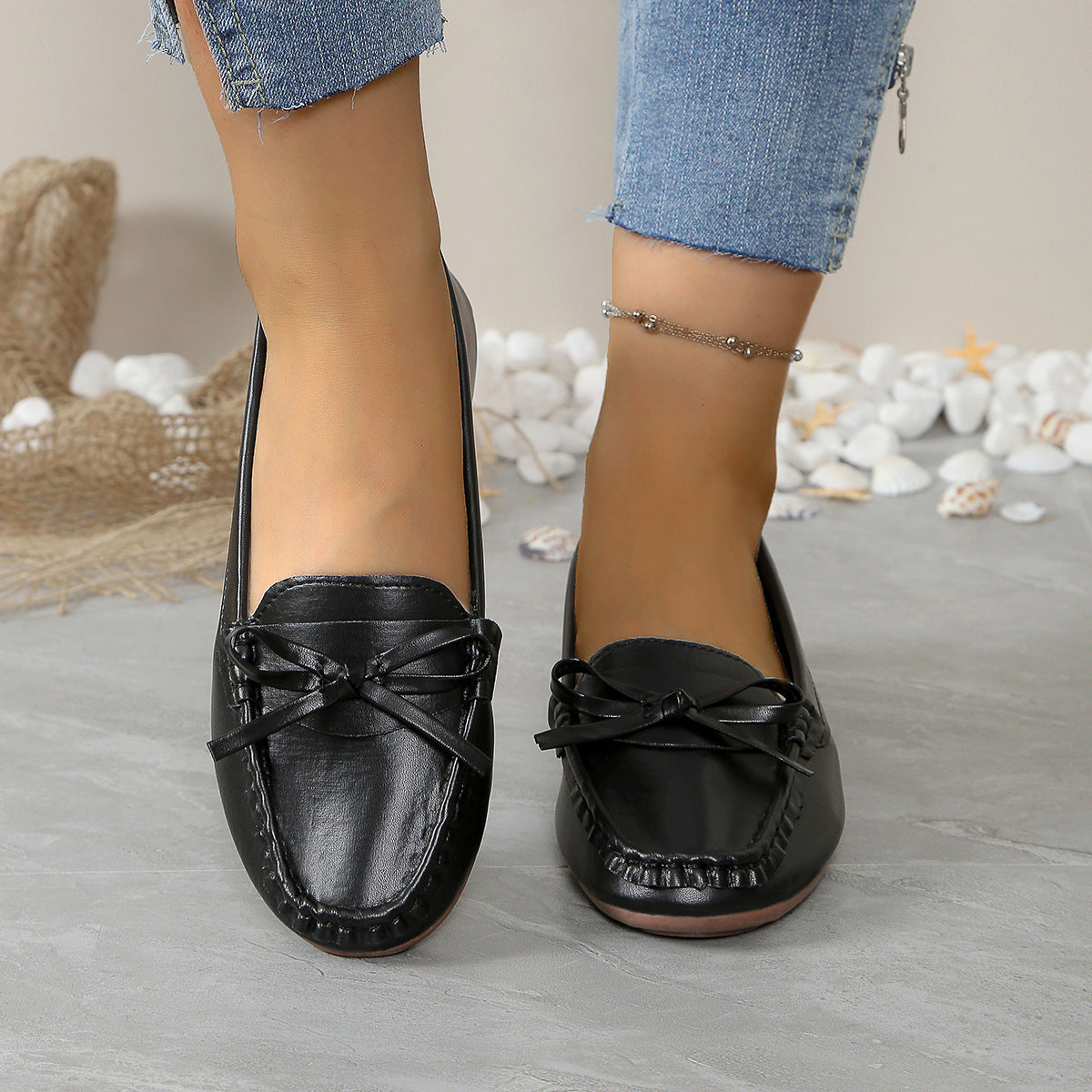 Bow Decor Round Toe Slip-Ons