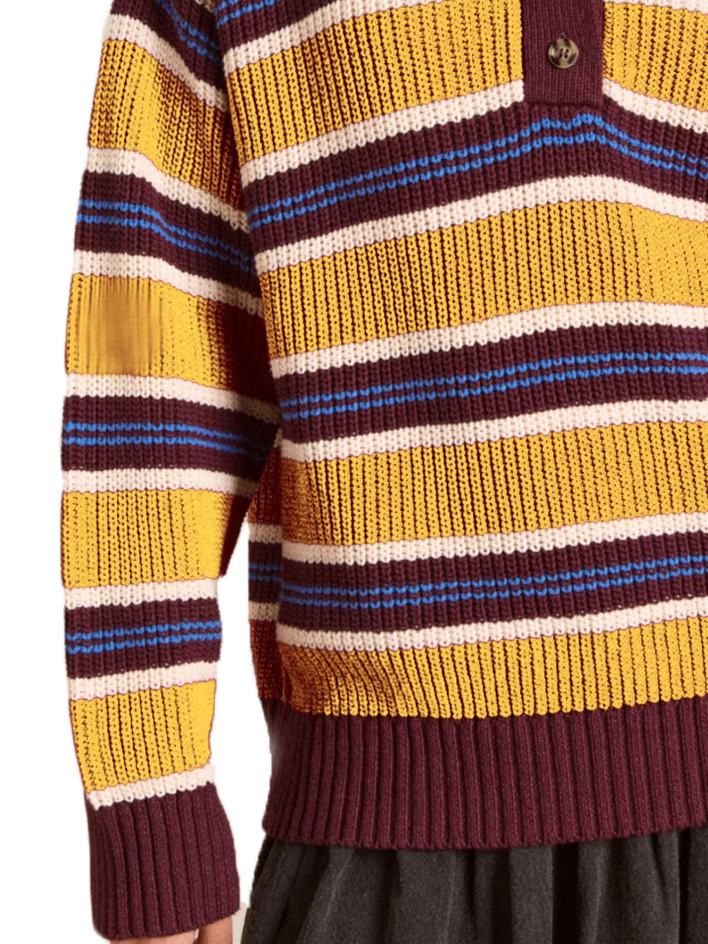 Striped Button Detail Polo Collar Sweater