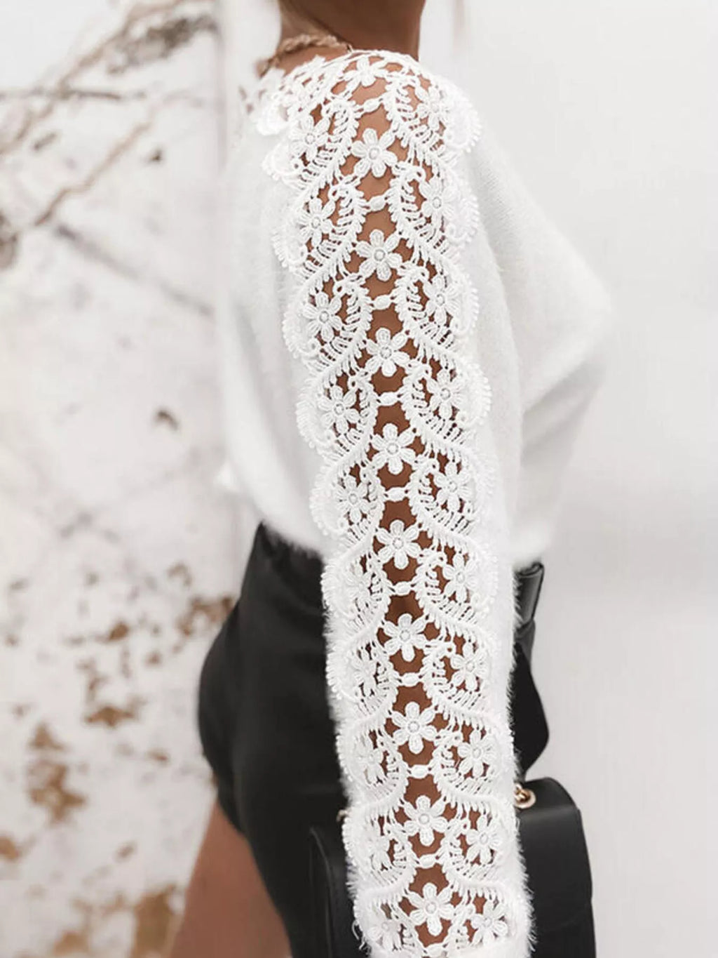Lace Trim Round Neck Sweater