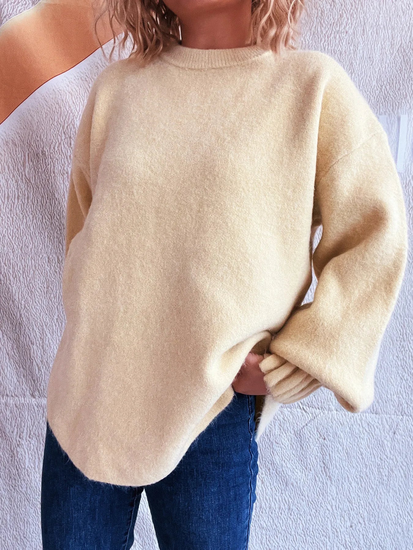 Round Neck Dropped Shoulder Sweater