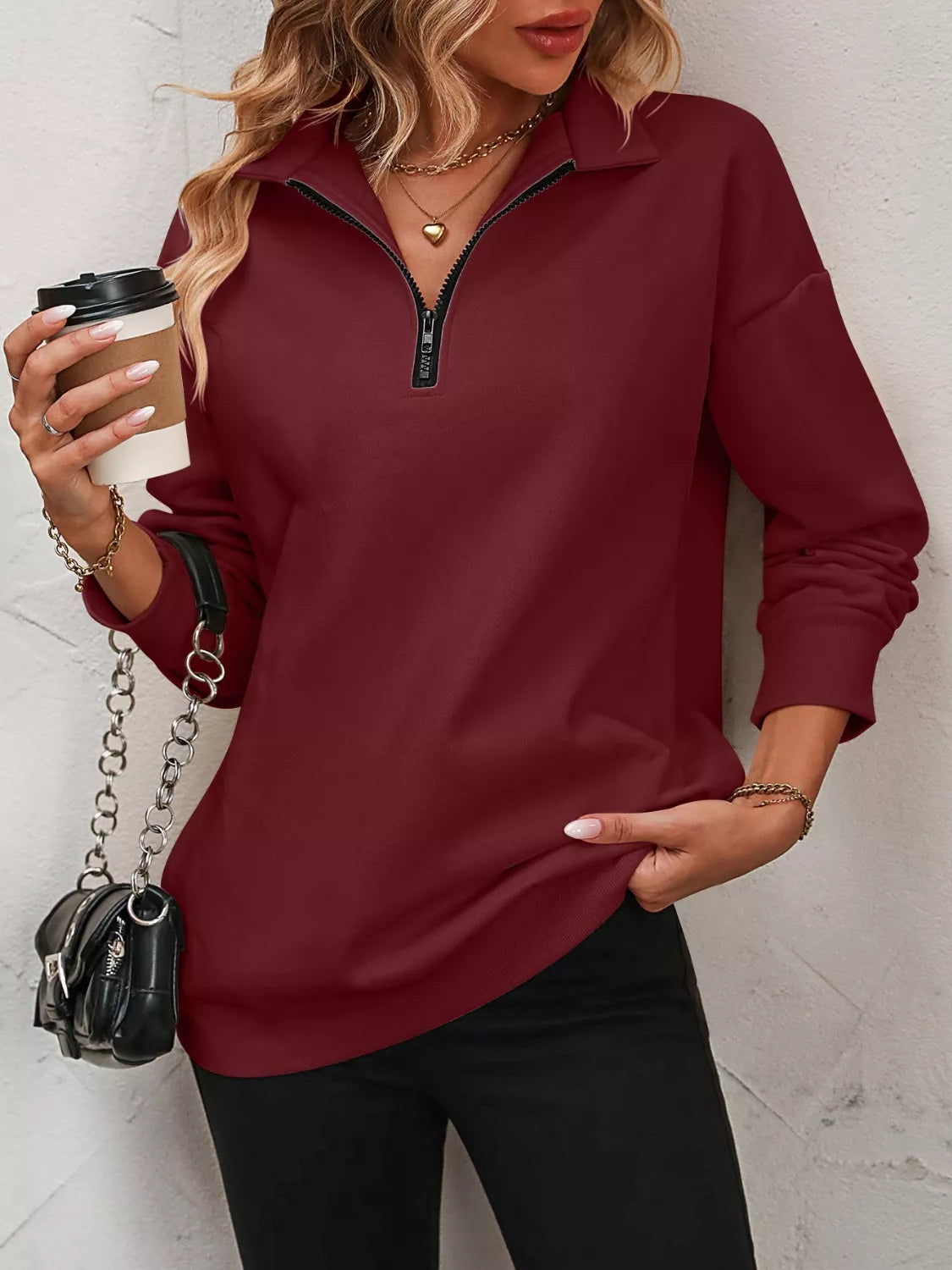 Quarter Zip Dropped Shoulder Sweatshirt