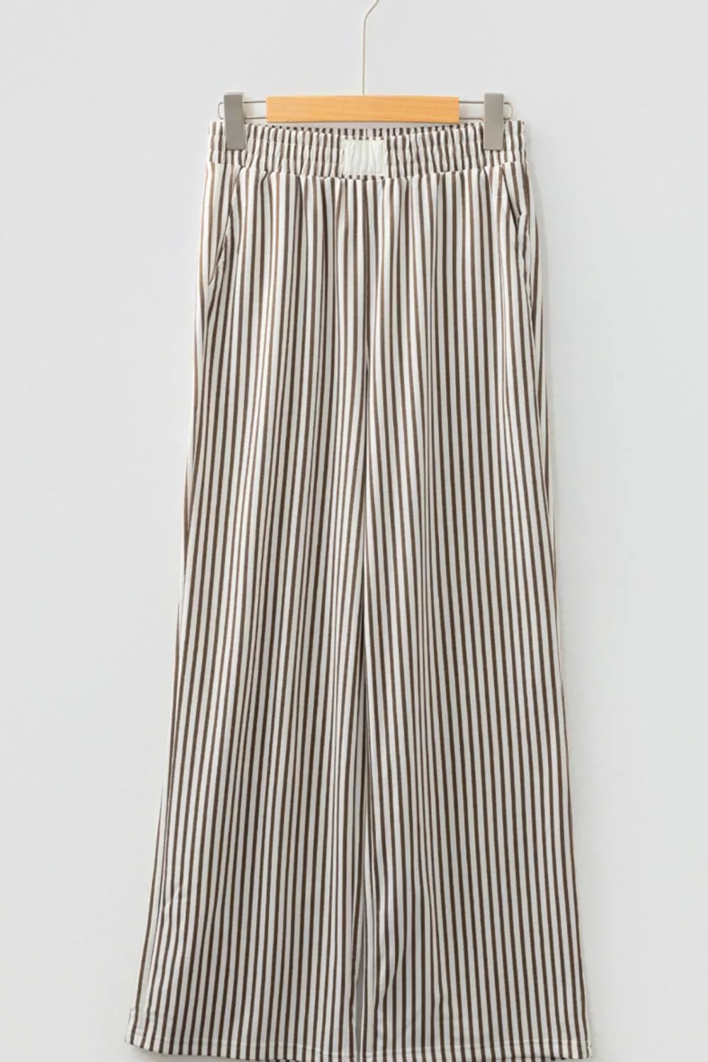 Stripe Elastic High Waist Pocketed Loose Pants