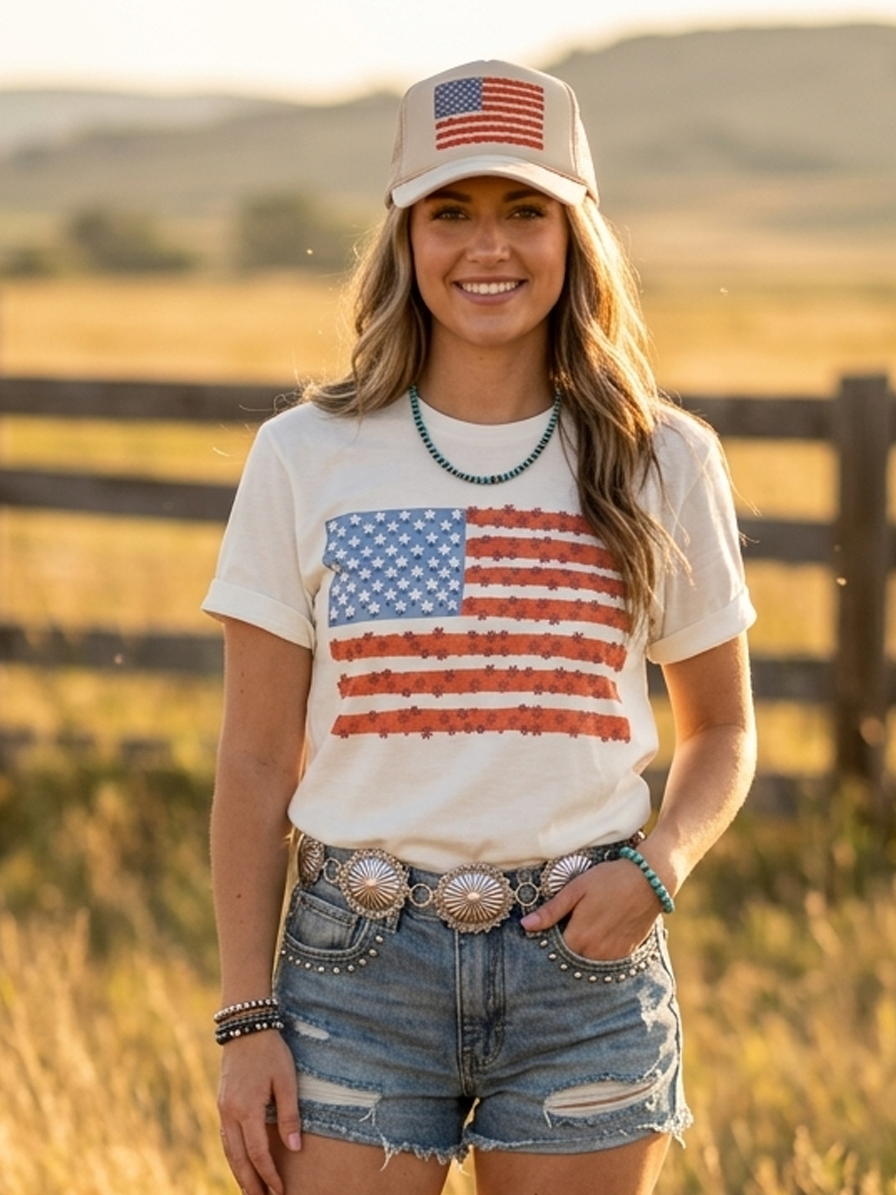 Floral American Flag Graphic Tee