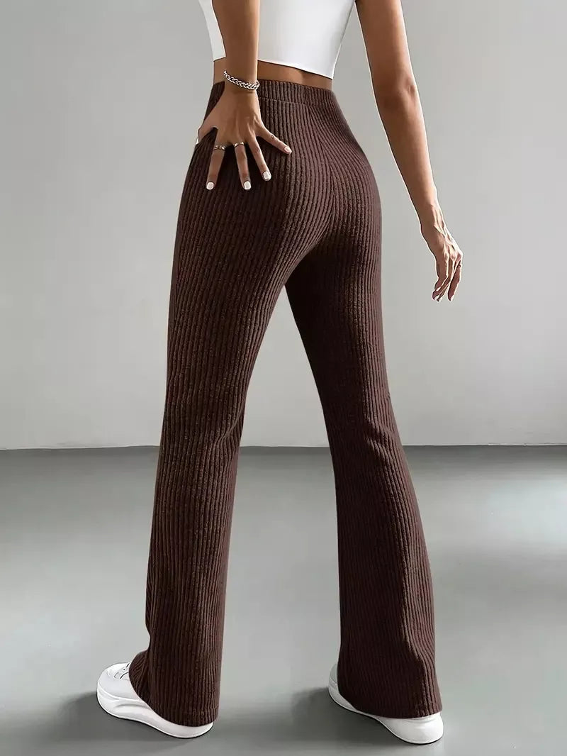 Ribbed Knit High Waist Flare Pants