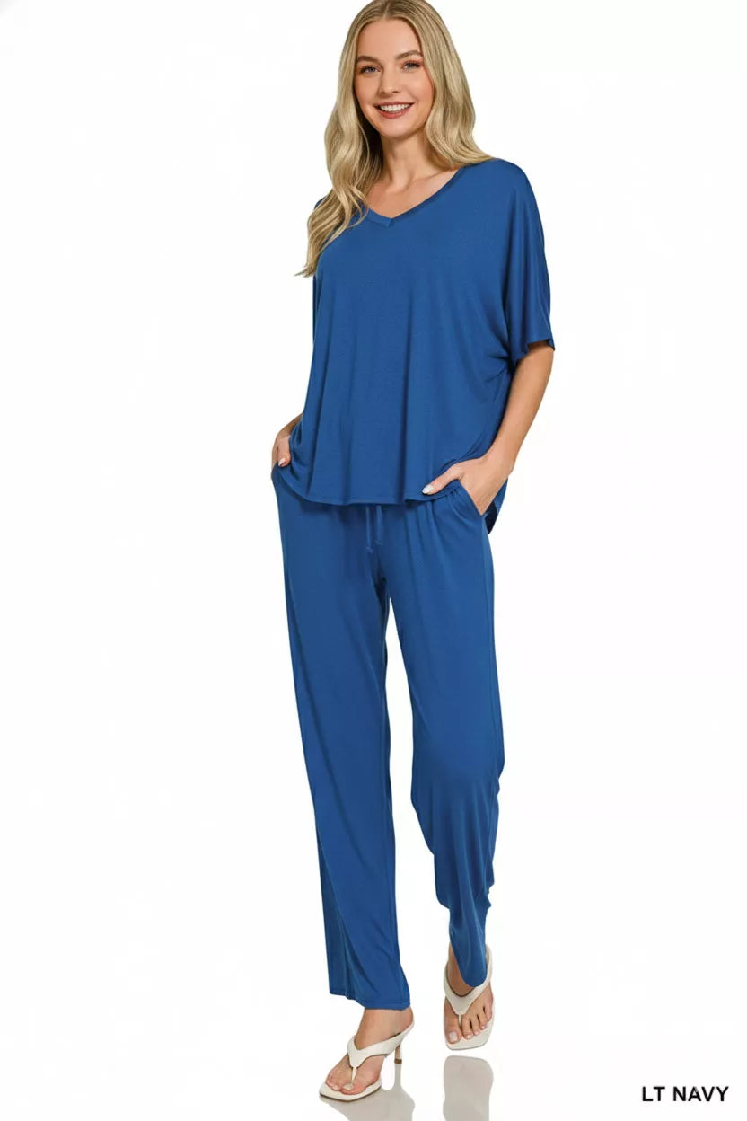 Zenana V-neck Oversized Top & Pants Set