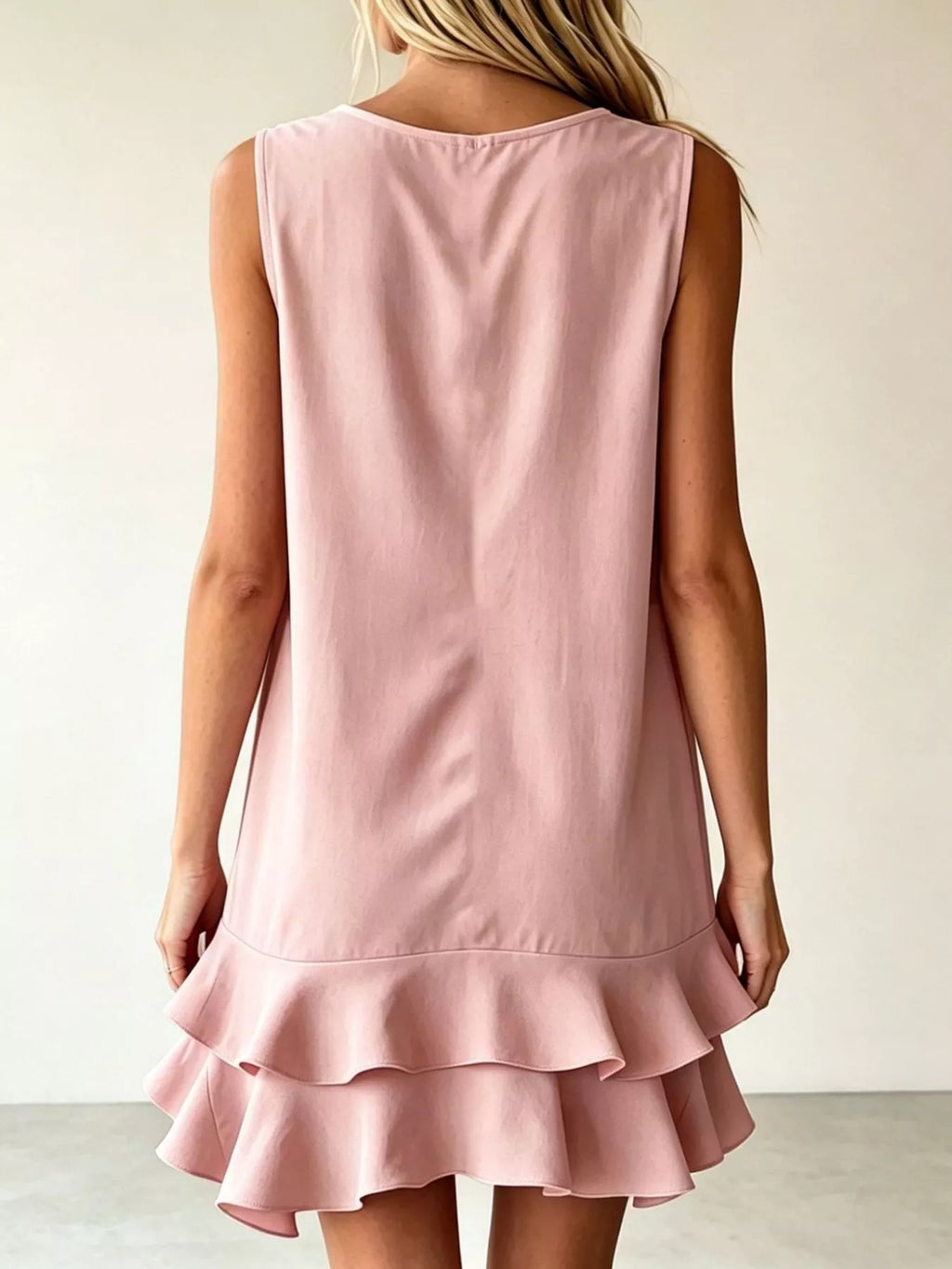 Full Size Sleeveless V-Neck Tiered Ruffle Mini Dress Plus Size