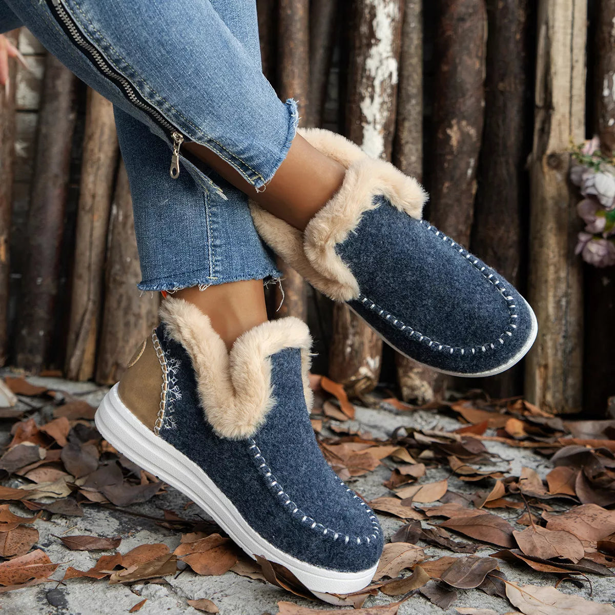 Cozy Fur-Trimmed Slip-Ons