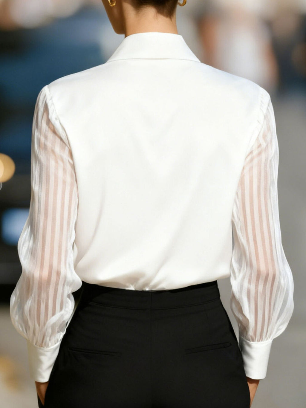 Collared Neck Sheer Sleeve Shirt