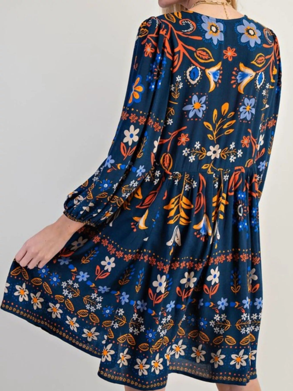 Bohemian Floral Print Long Sleeve Mini Dress