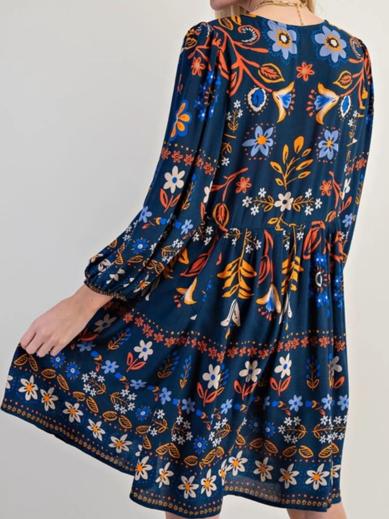 Bohemian Floral Print Long Sleeve Mini Dress