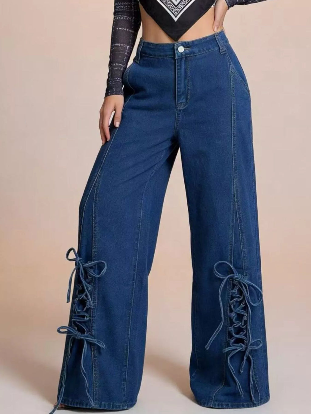 Lace-Up Wide Leg Jeans