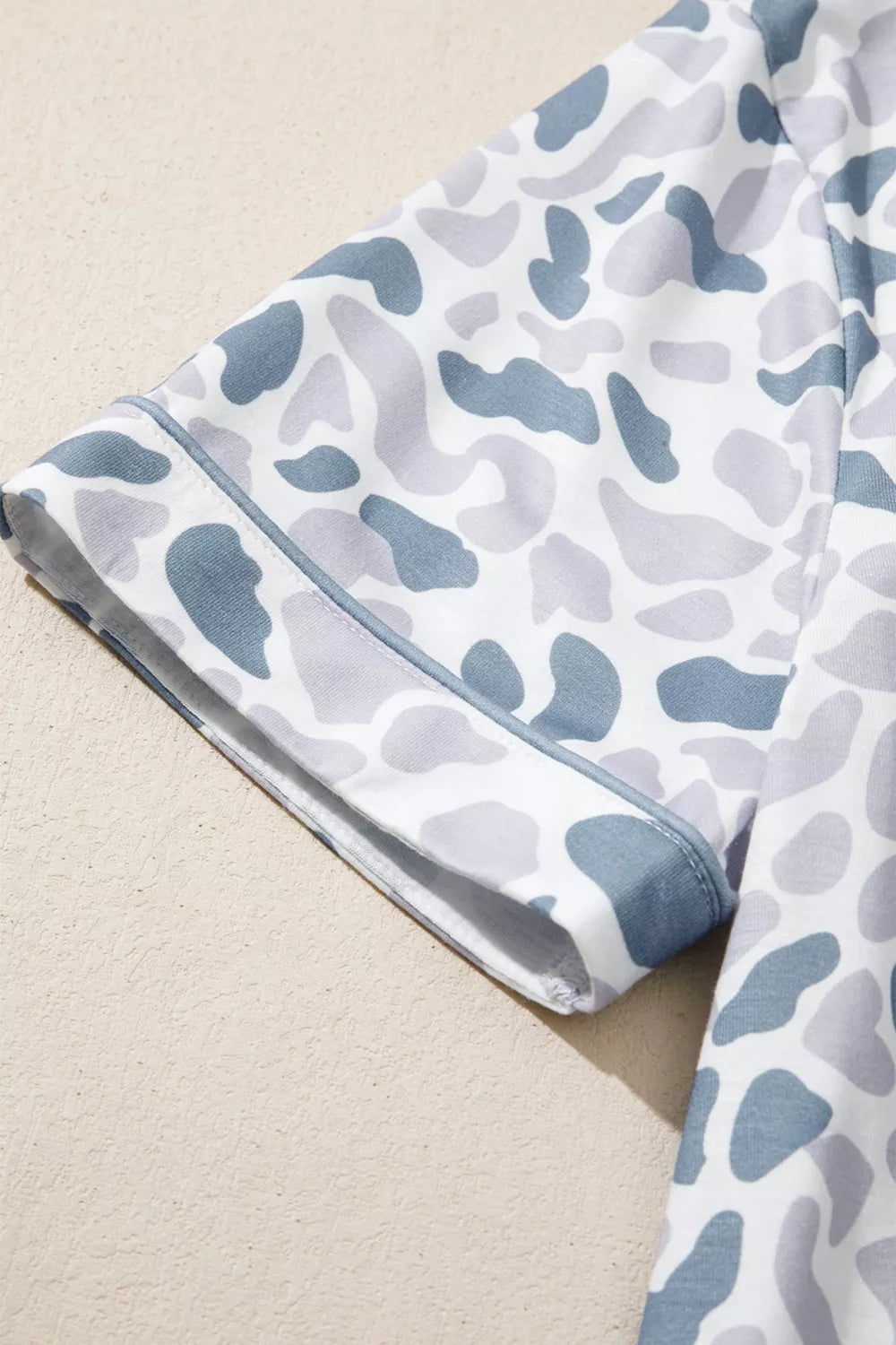 Camouflage Print Lapel Shirt Drawstring 2pcs Short Pajama Set