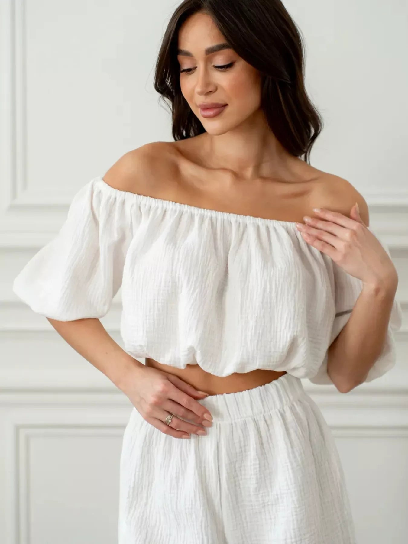 Off-Shoulder Cropped Top and Shorts Set