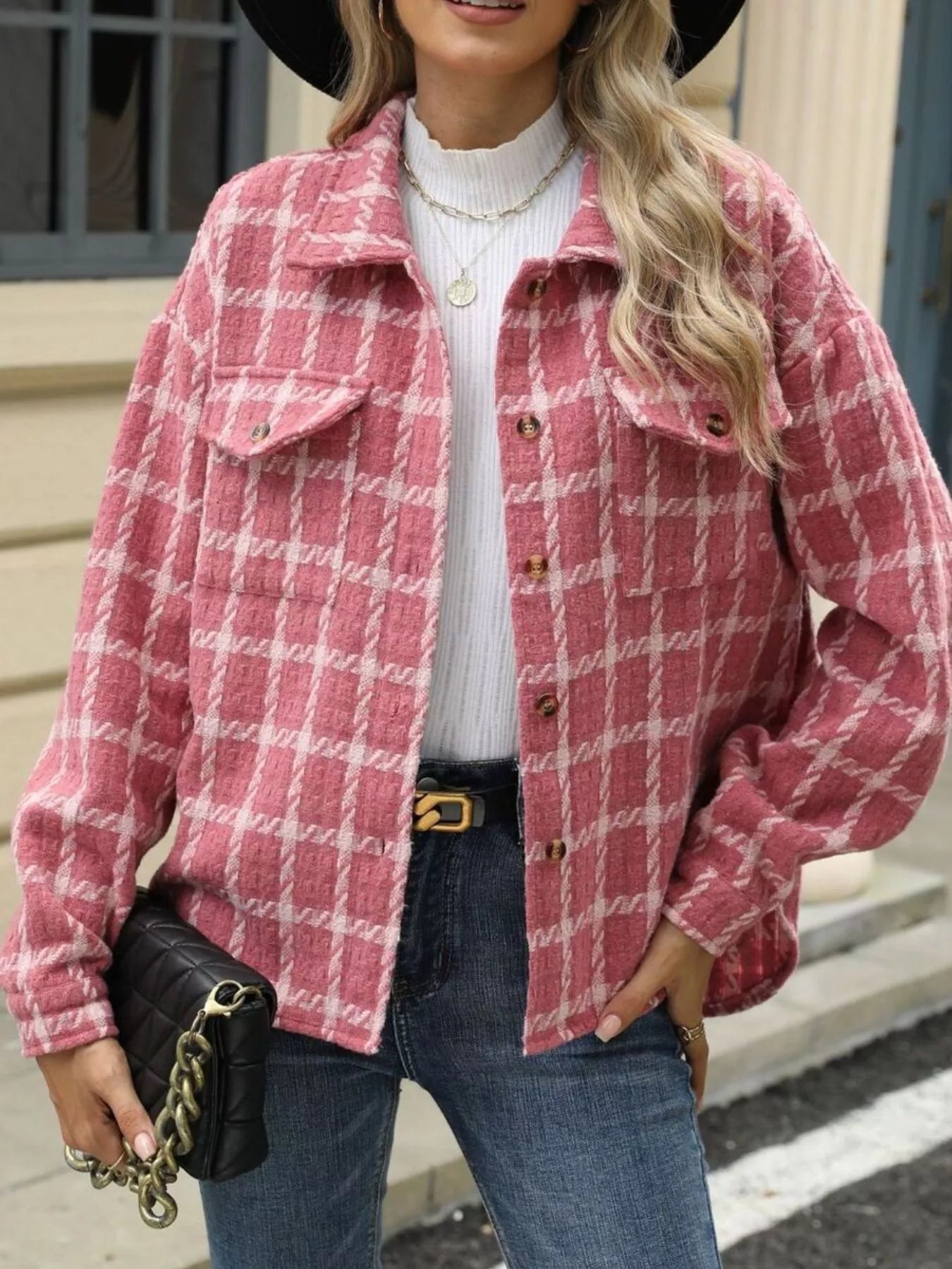 Plaid Button Up Long Sleeve Jacket