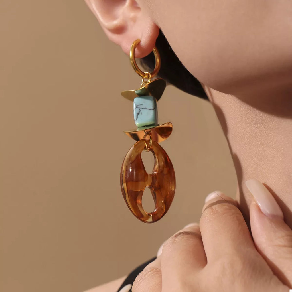 Turquoise Resin Geometric Drop Earrings