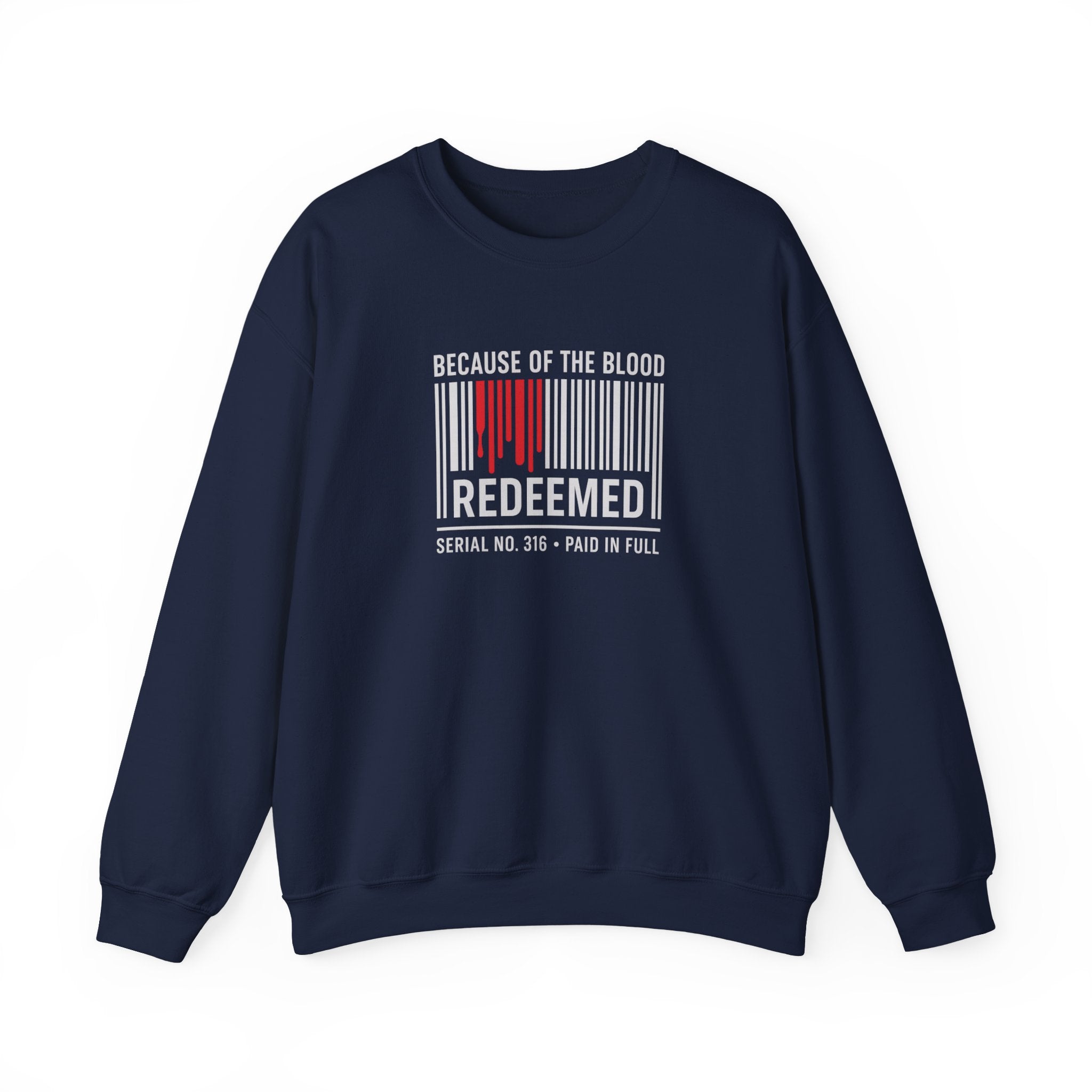 Because of the Blood Unisex Sweatshirt — Revelation 1:5 Inspirational Redemption Crewneck