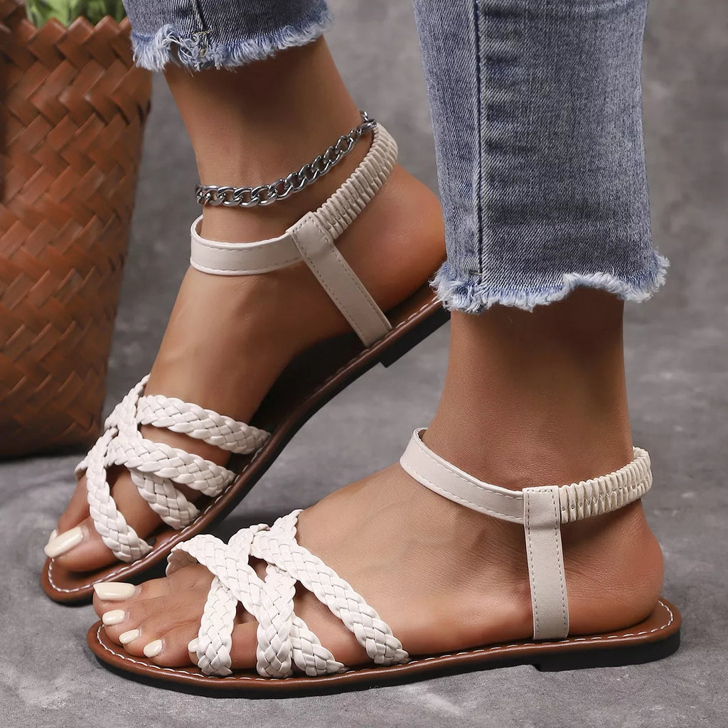 Open Toe Braided Strap Sandals